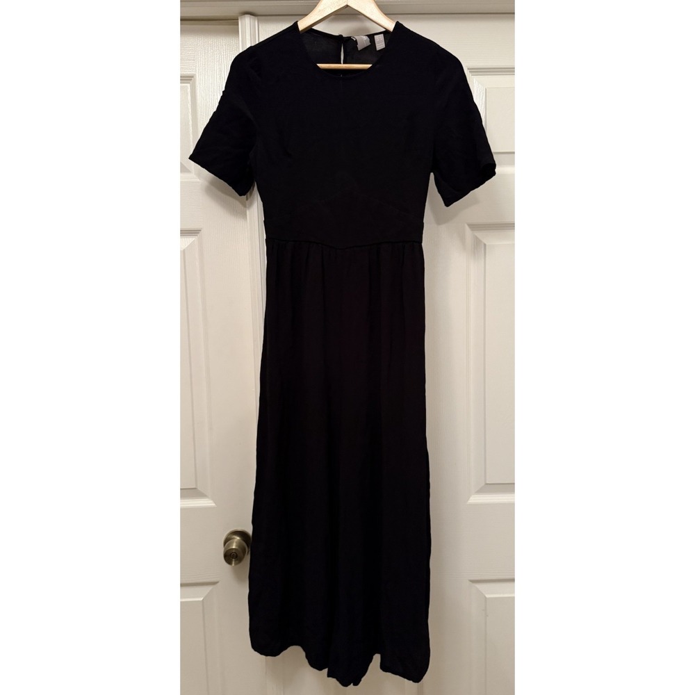 ASOS Maxi Dress Women Size 6 Black Short Sleeve Cutout Open Back Button Detail